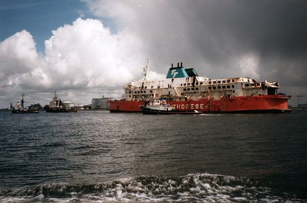 Herald of Free Enterprise ferry capsizes off Zeebrugge