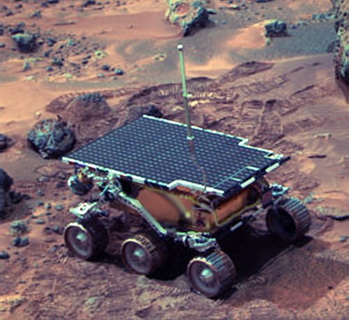 Mars Pathfinder lands; Sojourner rover explores Mars