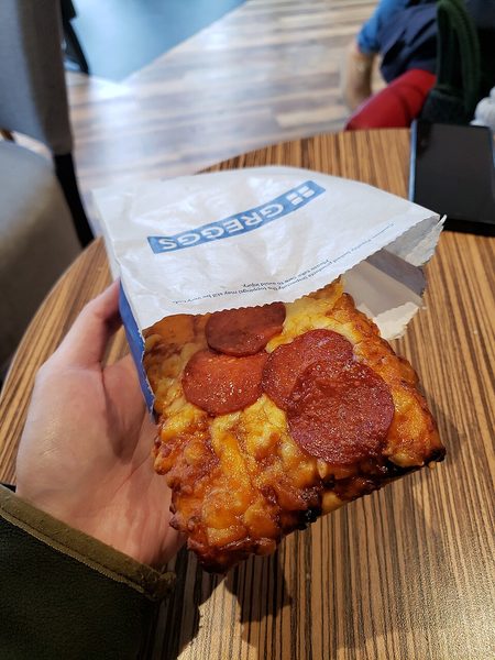 Greggs pizza and bakes