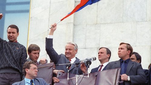 August coup attempt; Boris Yeltsin defies tanks in Moscow